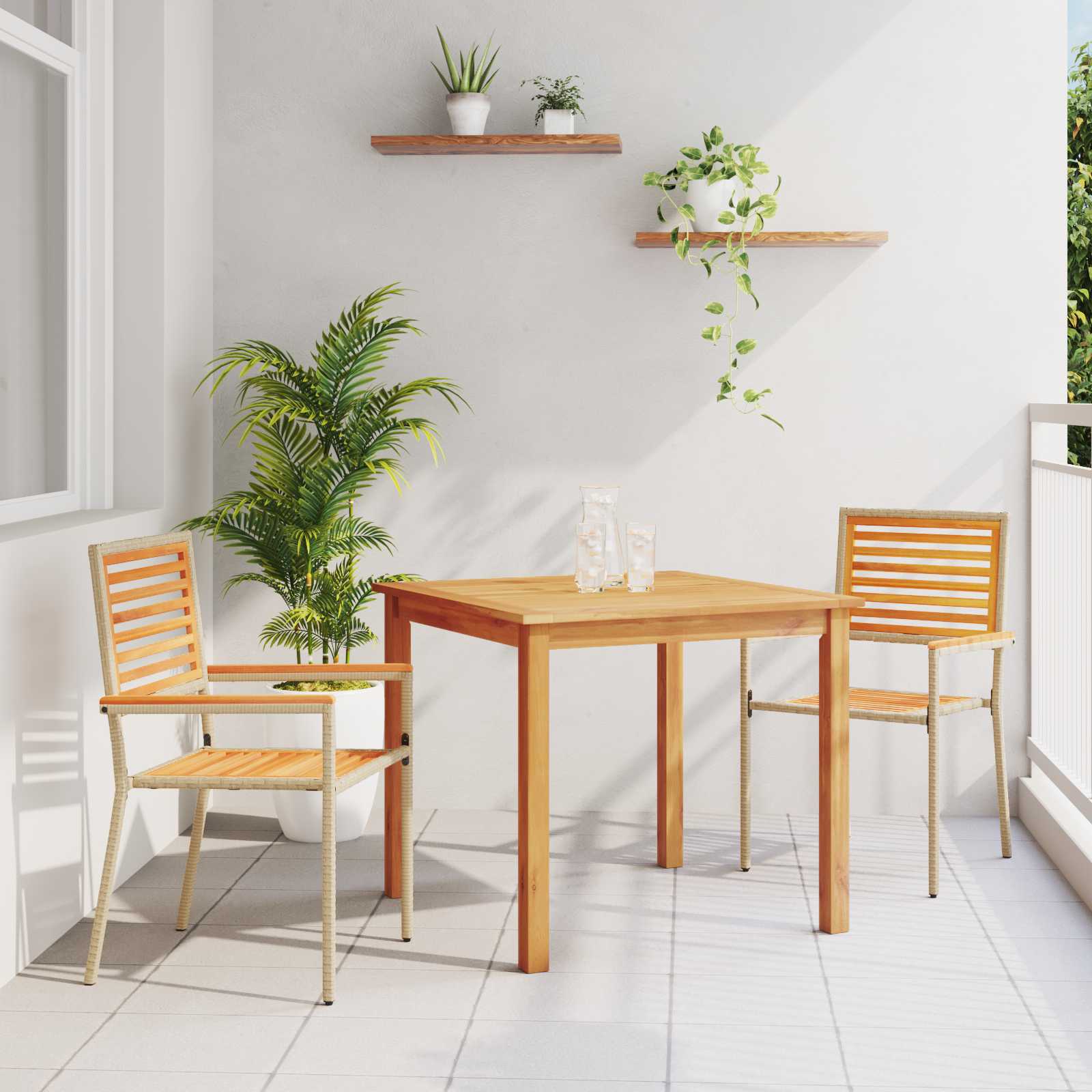 3-teiliges Garten-Essset Beige Poly Rattan Akazie 3-teiliges Garten-Essset Beige Poly Rattan Akazie