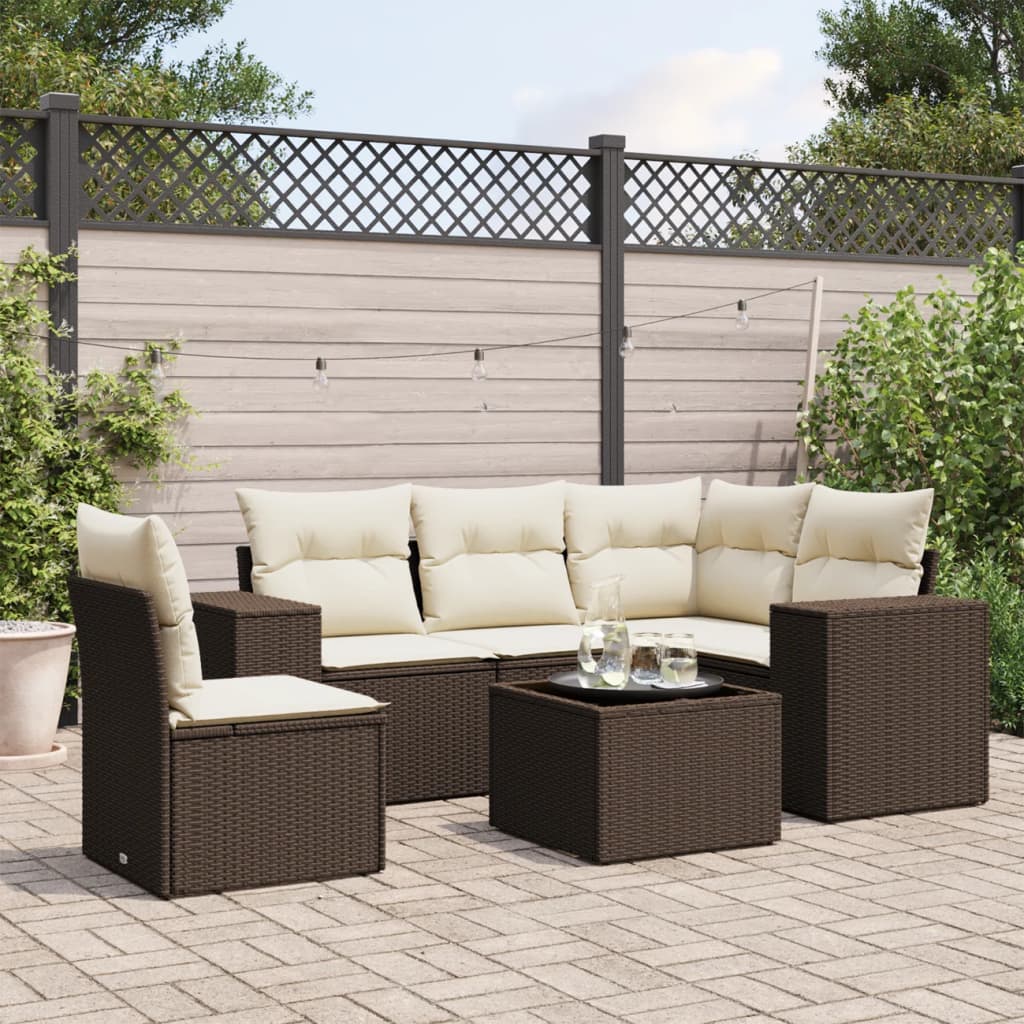 6-tlg. Garten-Sofagarnitur mit Kissen Braun Poly Rattan 6-tlg. Garten-Sofagarnitur mit Kissen Braun Poly Rattan