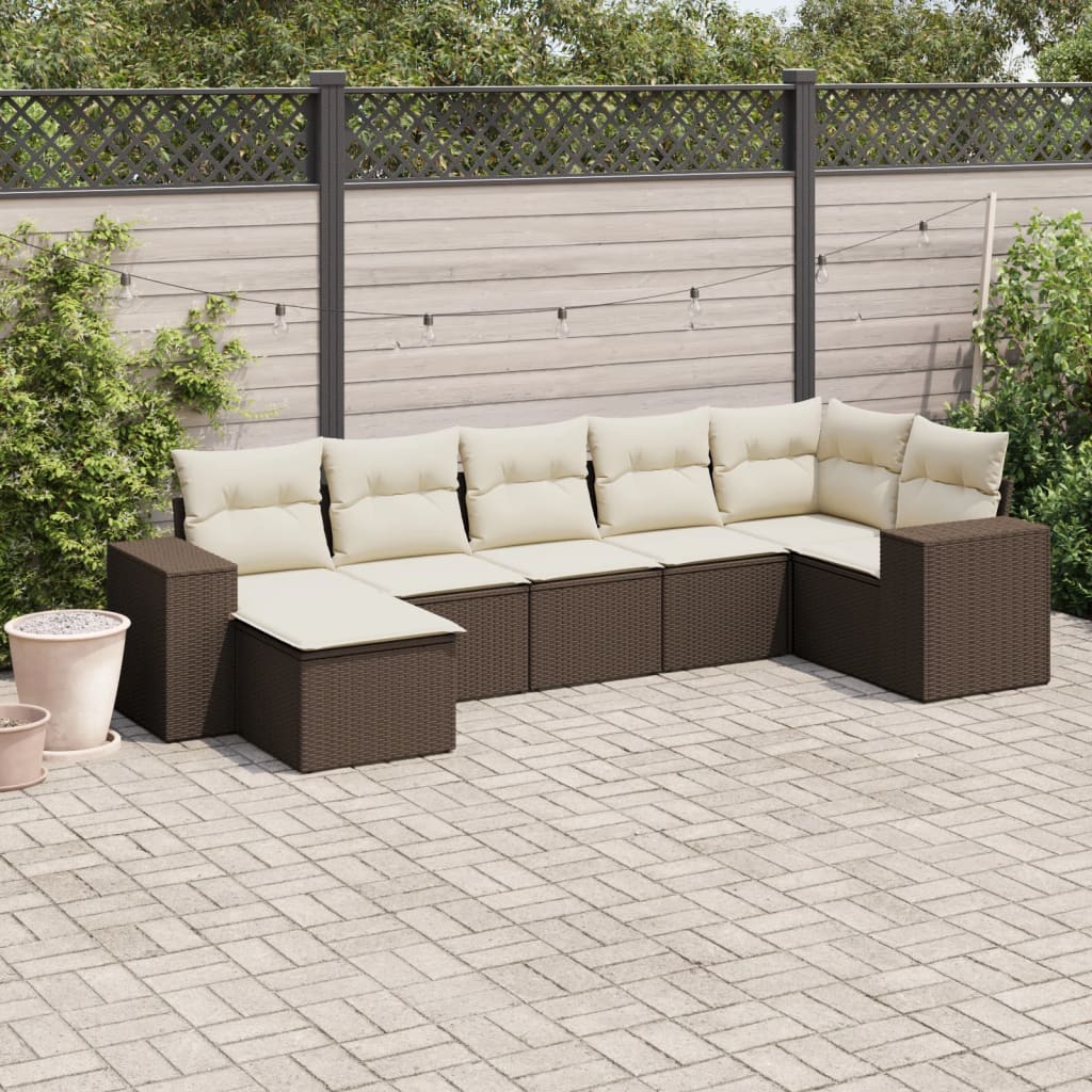 7-tlg. Garten-Sofagarnitur mit Kissen Braun Poly Rattan 7-tlg. Garten-Sofagarnitur mit Kissen Braun Poly Rattan