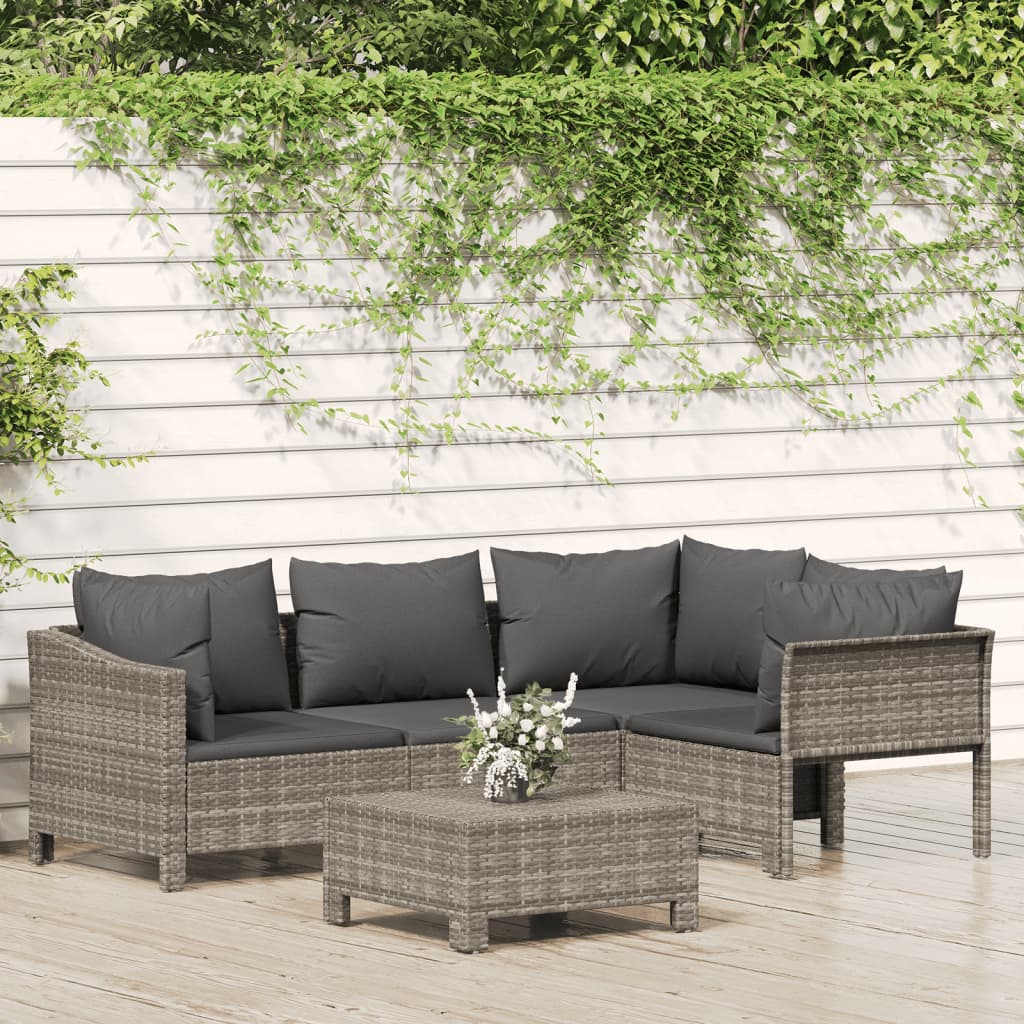 5-tlg. Garten-Lounge-Set mit Kissen Grau Poly Rattan 5-tlg. Garten-Lounge-Set mit Kissen Grau Poly Rattan