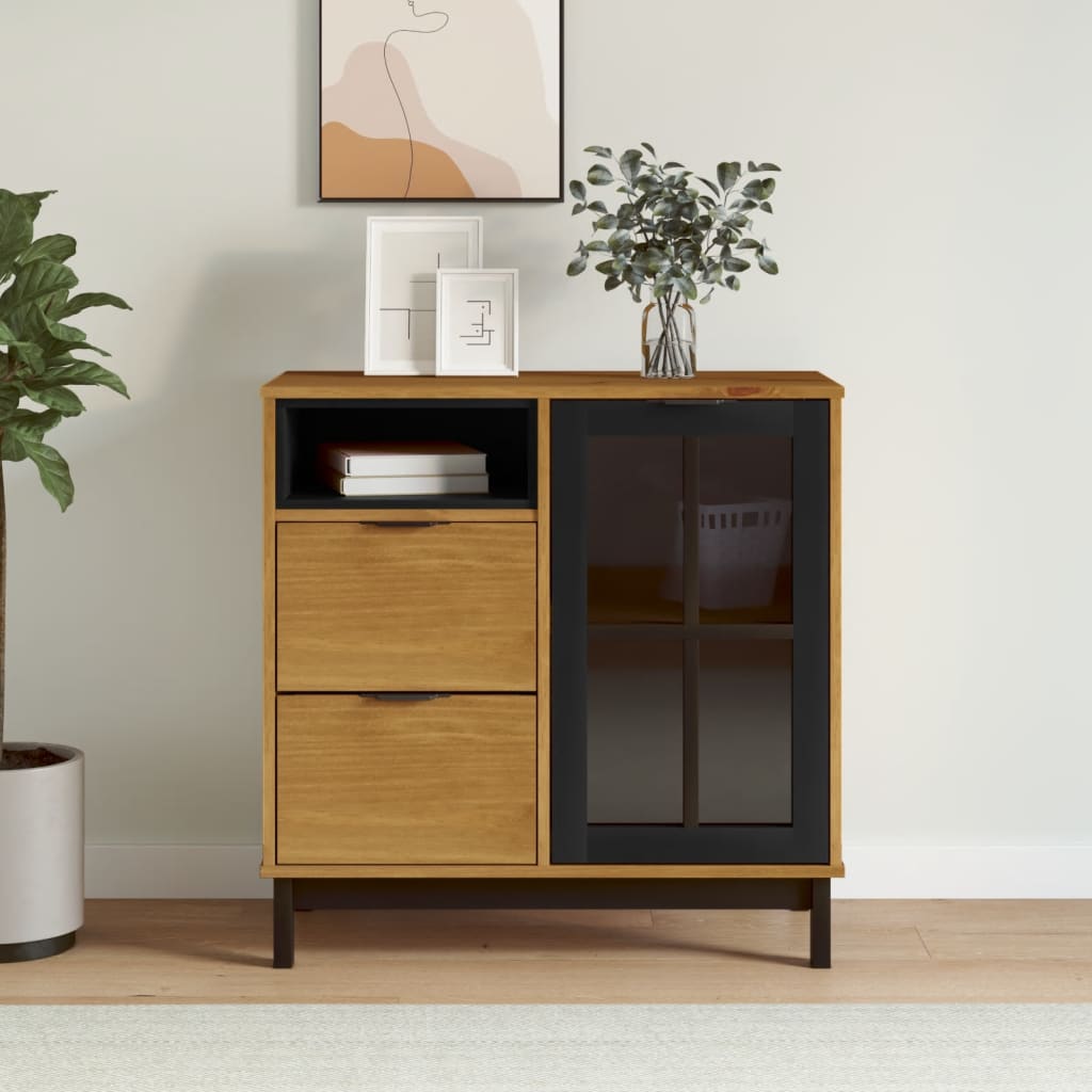 Sideboard mit Glastür FLAM 80x40x80 cm Massivholz Kiefer