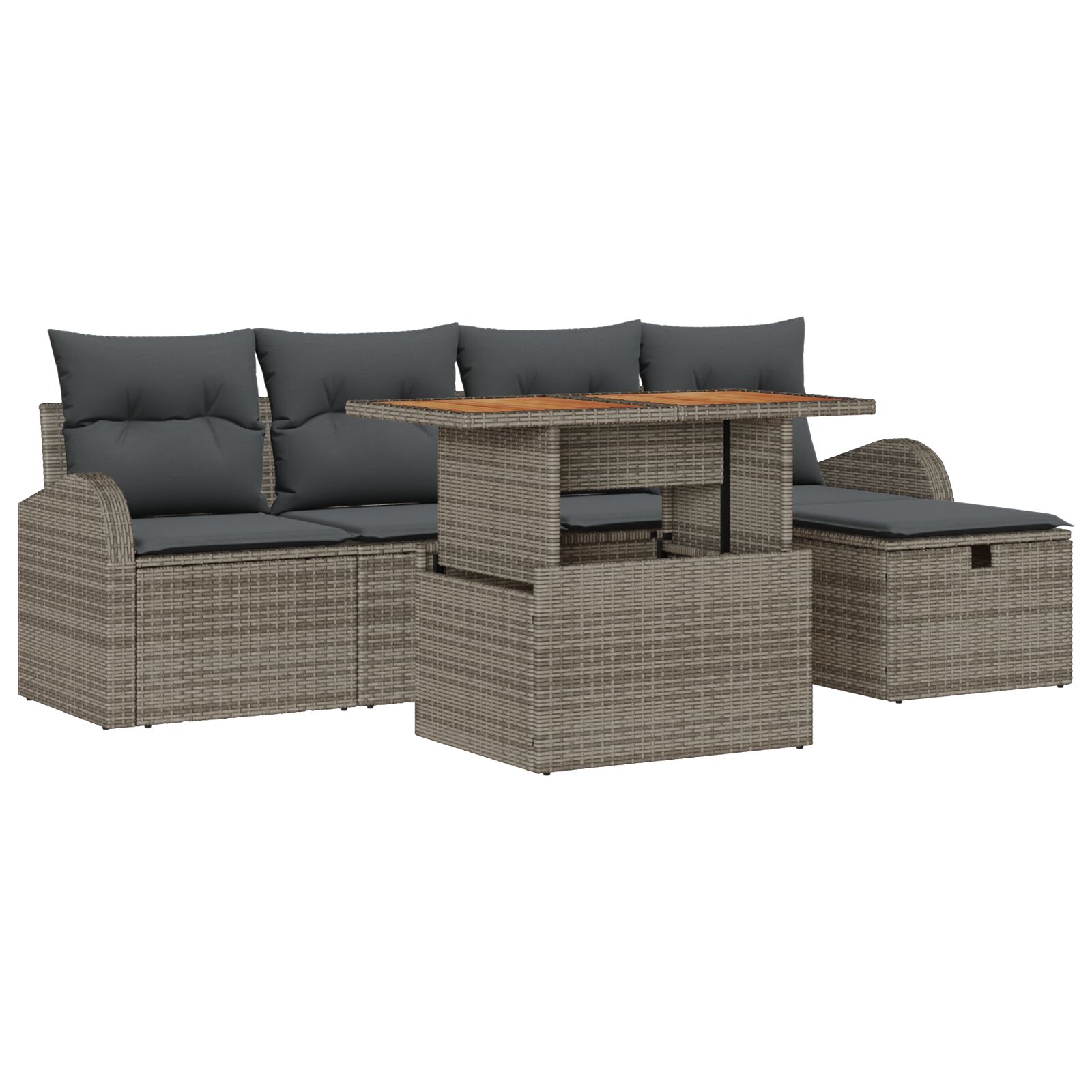 6-teiliges Garten-Sofa-Set mit Kissen Grau Poly-Rattan, 2-Sitzer Garten-Sofa mit Stauraum & Kissen Grau Poly-Rattan