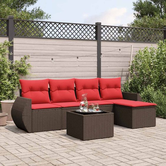 6-teiliges Gartensofa-Set mit Kissen, braun, Polyrattan 6-teiliges Gartensofa-Set mit Kissen, braun, Polyrattan