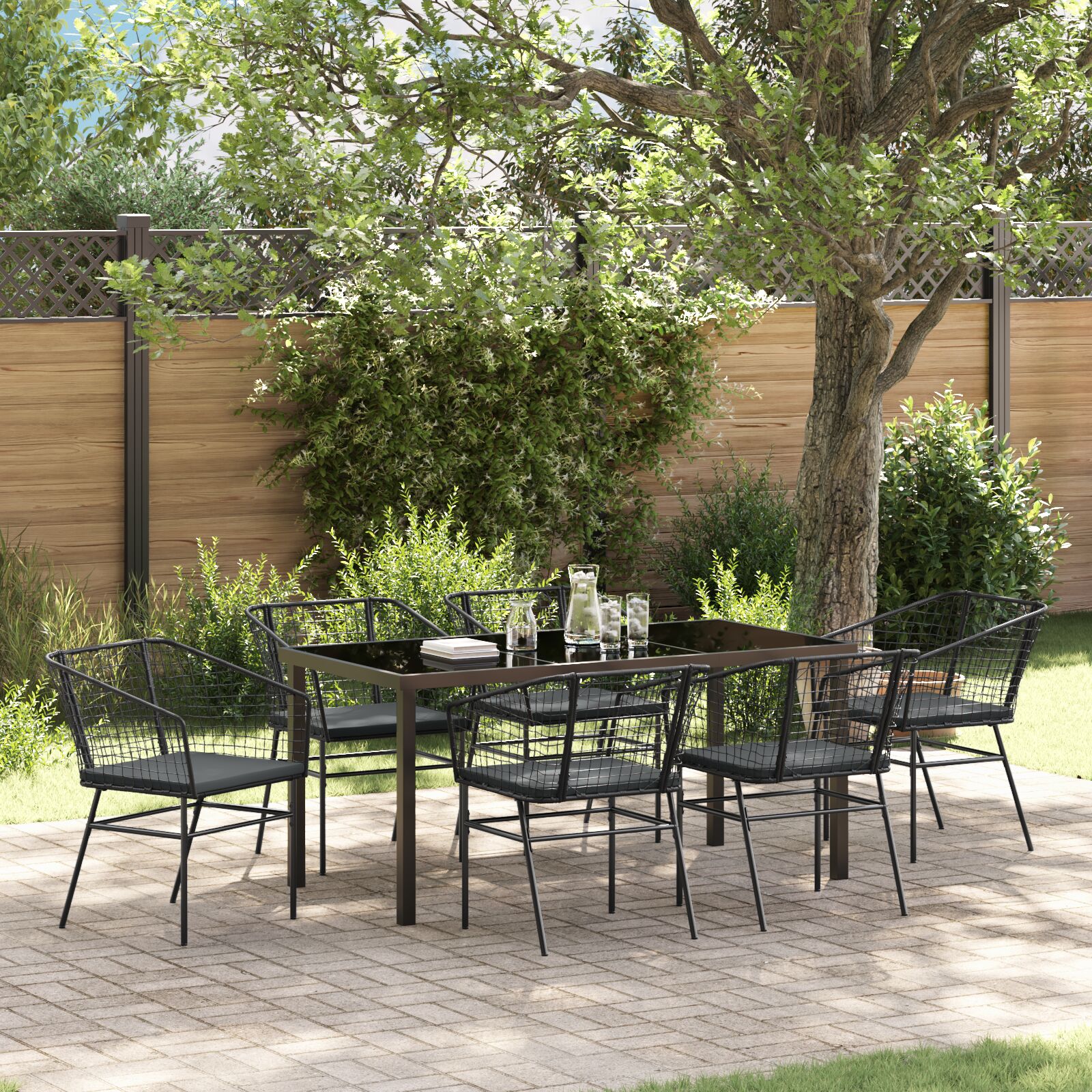 Set aus 4 Schwarz Poly-Rattan Zweisitzer