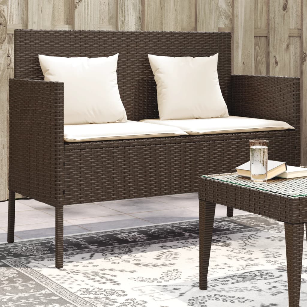 Gartenbank mit Kissen Braun Poly Rattan Gartenbank mit Kissen Braun Poly Rattan