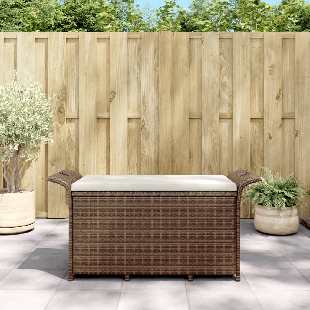 Gartenbank mit Kissen Braun 116x46x57 cm Poly Rattan Gartenbank mit Kissen Braun 116x46x57 cm Poly Rattan