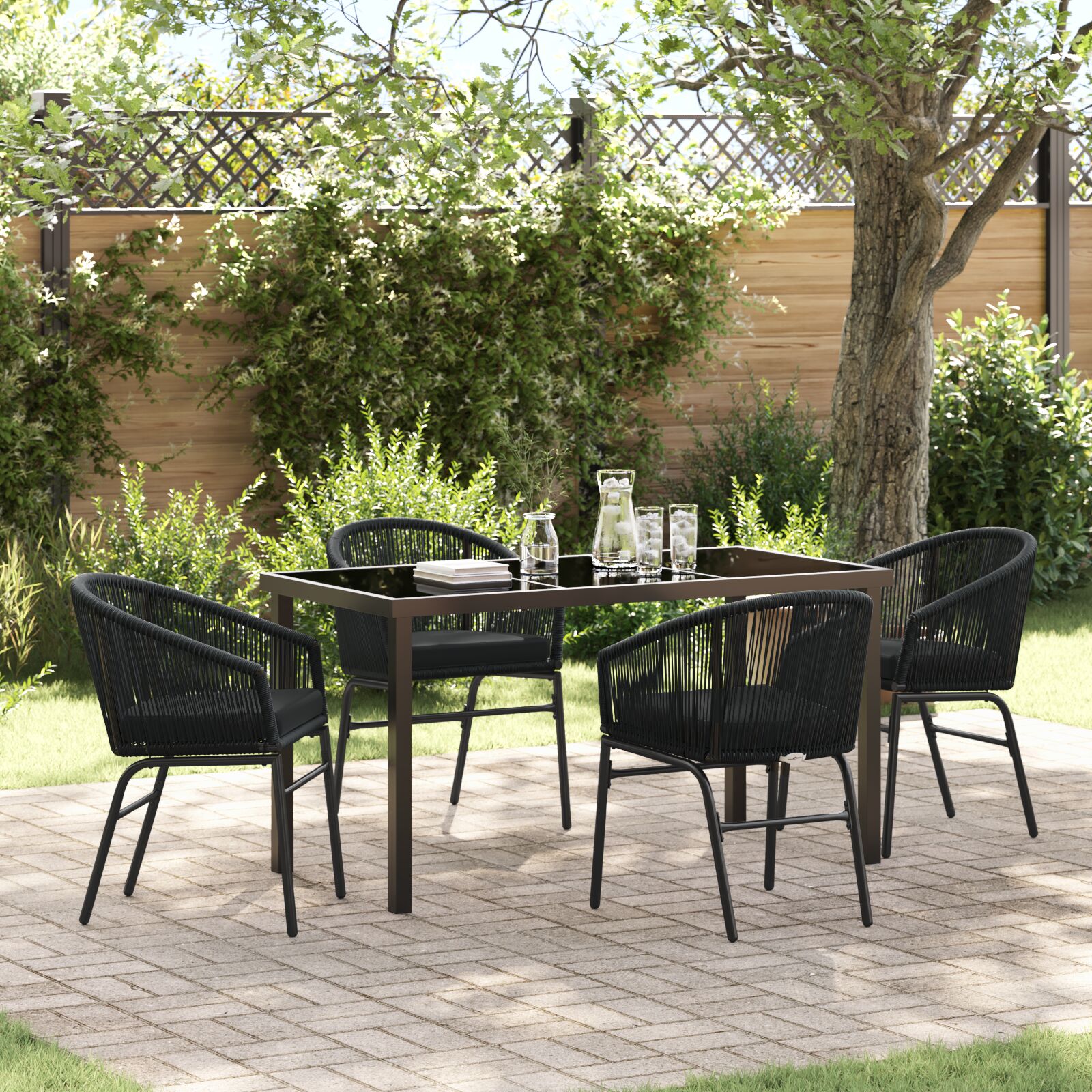 5-teiliges Garten-Ess-Set Schwarzes Poly-Rattan 5-teiliges Garten-Ess-Set Schwarzes Poly-Rattan