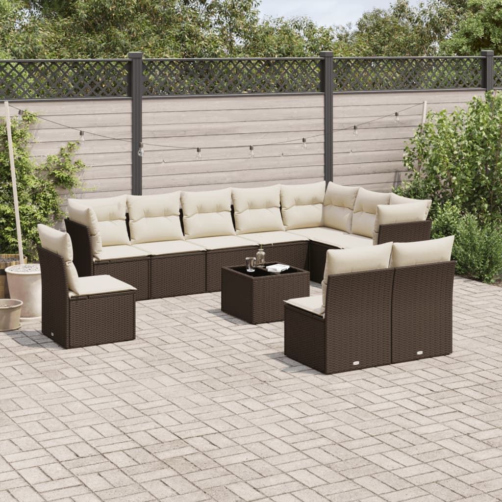 11-tlg. Garten-Sofagarnitur mit Kissen Braun Poly Rattan 11-tlg. Garten-Sofagarnitur mit Kissen Braun Poly Rattan