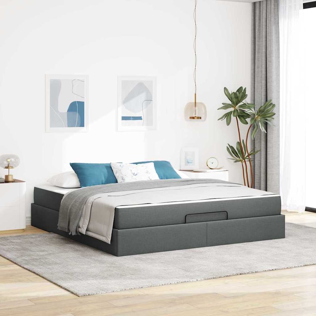 Bettgestell Sonstiges mit Speicher Dunkelgrau 180 x 200 cm Stoff