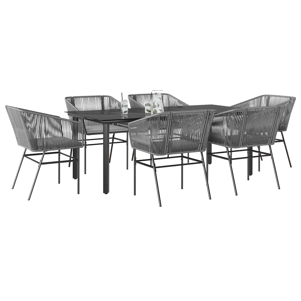 7-tlg. Garten-Essgruppe mit Kissen Grau Poly Rattan Glas 7-tlg. Garten-Essgruppe mit Kissen Grau Poly Rattan Glas
