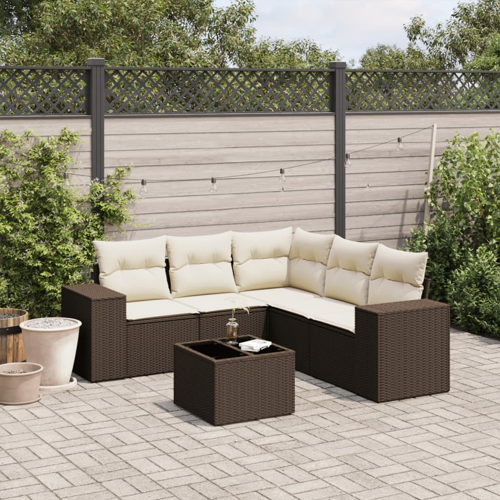 6-tlg. Garten-Sofagarnitur mit Kissen Braun Poly Rattan 6-tlg. Garten-Sofagarnitur mit Kissen Braun Poly Rattan