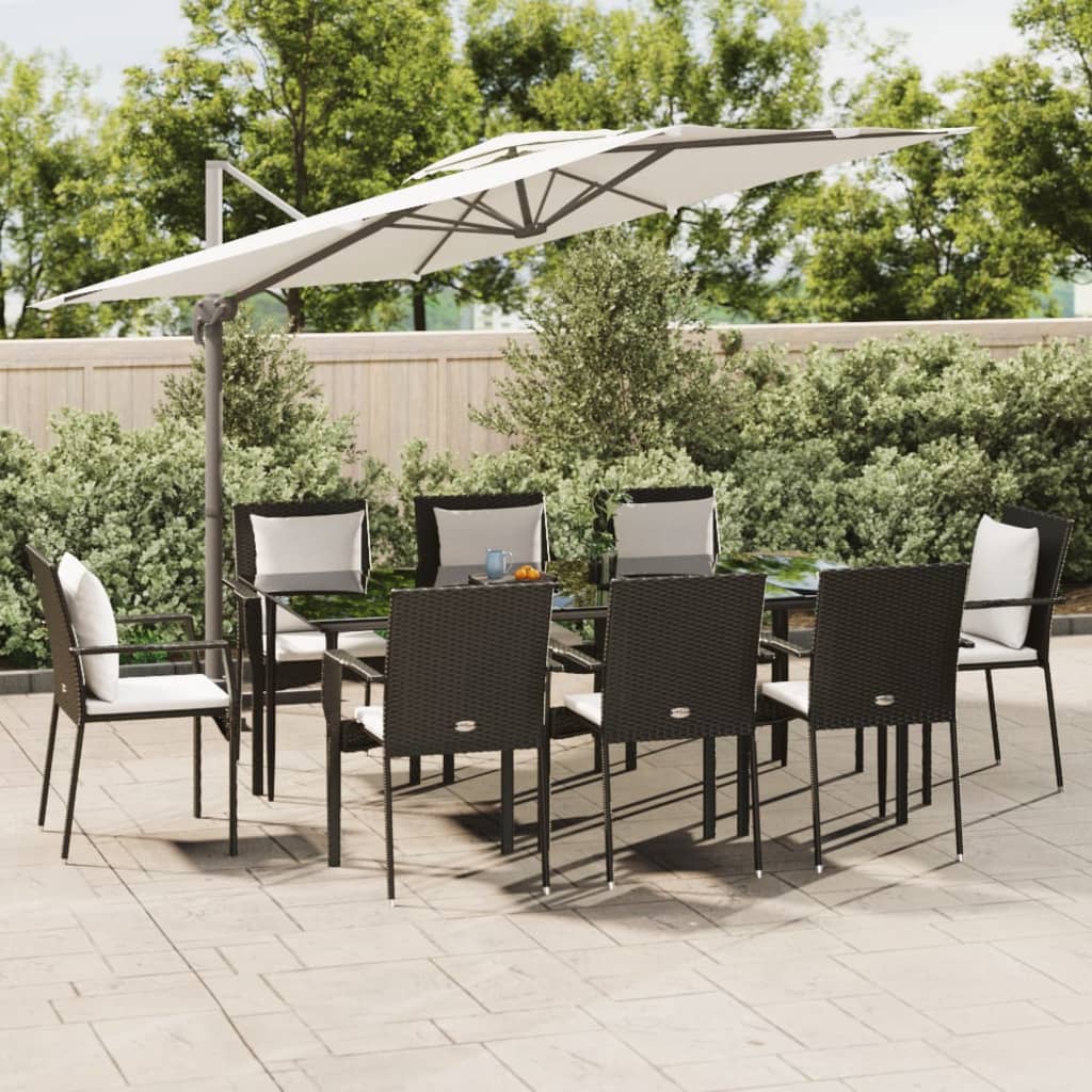 7-tlg. Garten-Essgruppe mit Kissen Schwarz Poly Rattan 7-tlg. Garten-Essgruppe mit Kissen Schwarz Poly Rattan