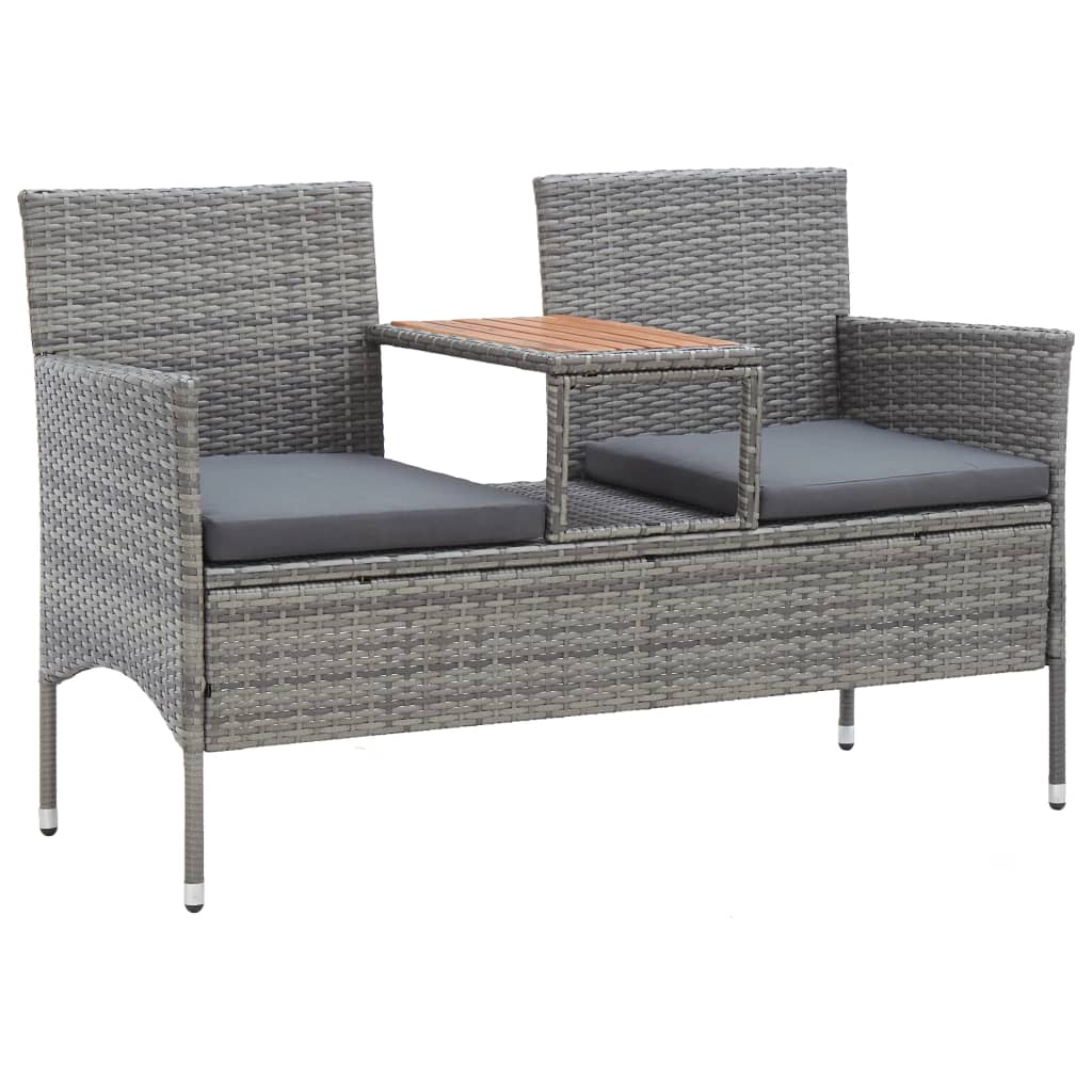 2-Sitzer-Gartenbank mit Teetisch 143 cm Poly Rattan Grau 2-Sitzer-Gartenbank mit Teetisch 143 cm Poly Rattan Grau