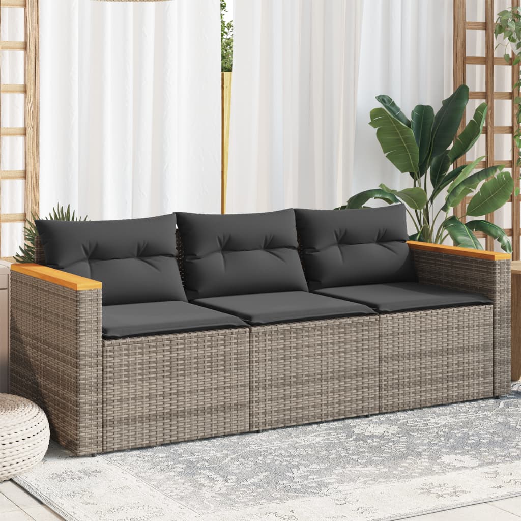 Gartensofa mit Kissen 3-Sitzer Grau Poly Rattan Gartensofa mit Kissen 3-Sitzer Grau Poly Rattan