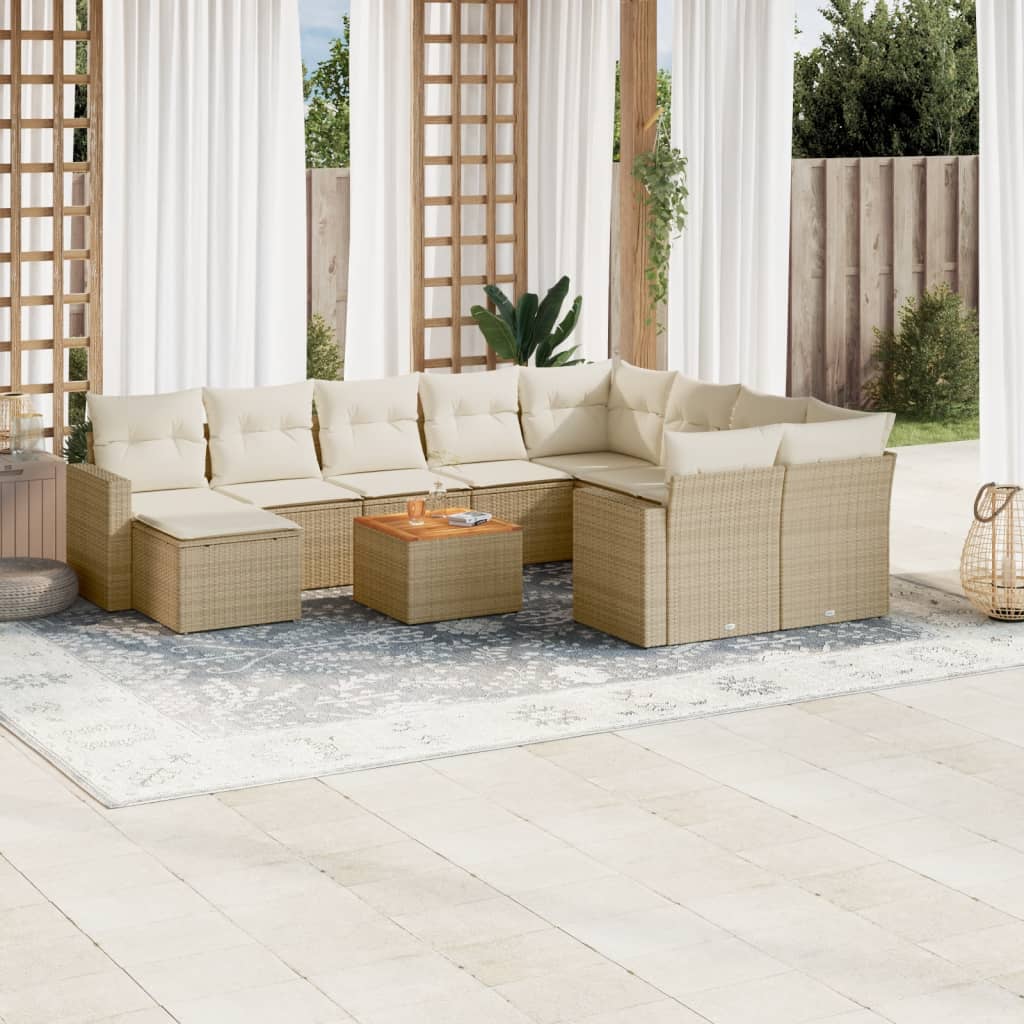 11-tlg. Garten-Sofagarnitur mit Kissen Beige Poly Rattan 11-tlg. Garten-Sofagarnitur mit Kissen Beige Poly Rattan