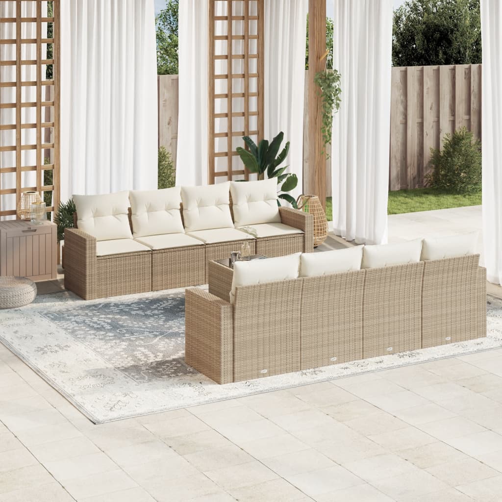 9-tlg. Garten-Sofagarnitur mit Kissen Beige Poly Rattan 9-tlg. Garten-Sofagarnitur mit Kissen Beige Poly Rattan