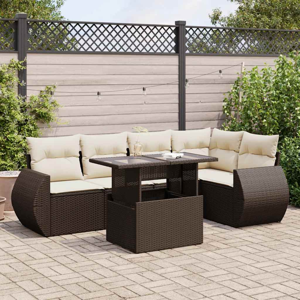 6-tlg. Garten-Sofagarnitur mit Kissen Braun Poly Rattan 6-tlg. Garten-Sofagarnitur mit Kissen Braun Poly Rattan