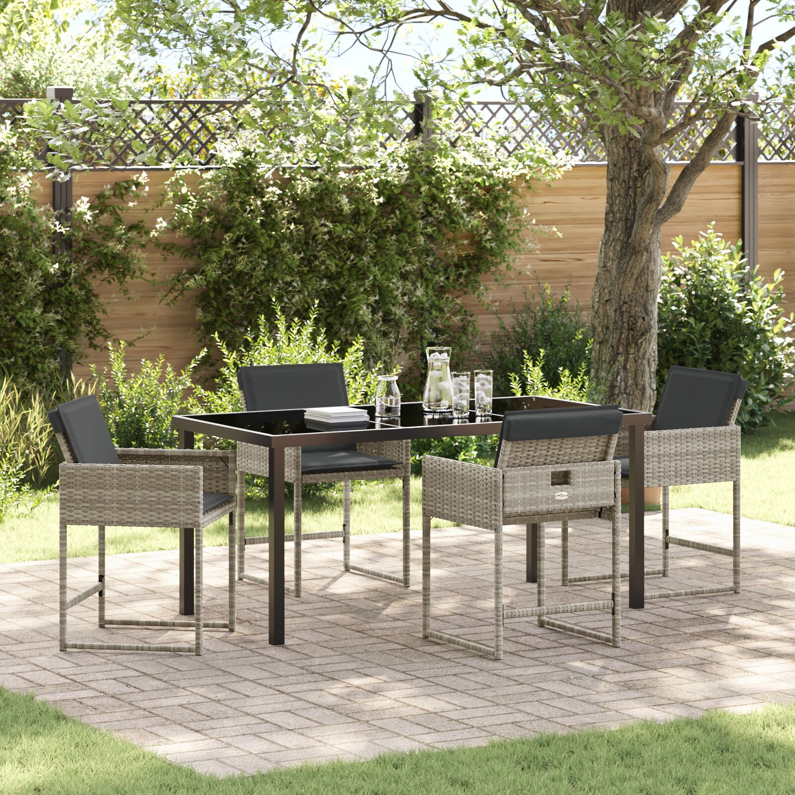 5-teiliges Garten Essgruppe mit Kissen Hellgrau Poly Rattan