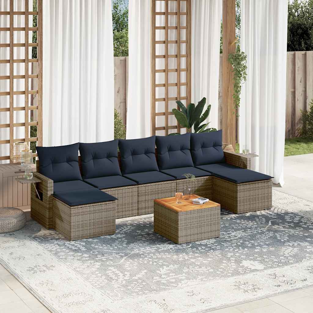 8-teiliges Gartensofa-Set mit Kissen, grau, Polyrattan 8-teiliges Gartensofa-Set mit Kissen, grau, Polyrattan