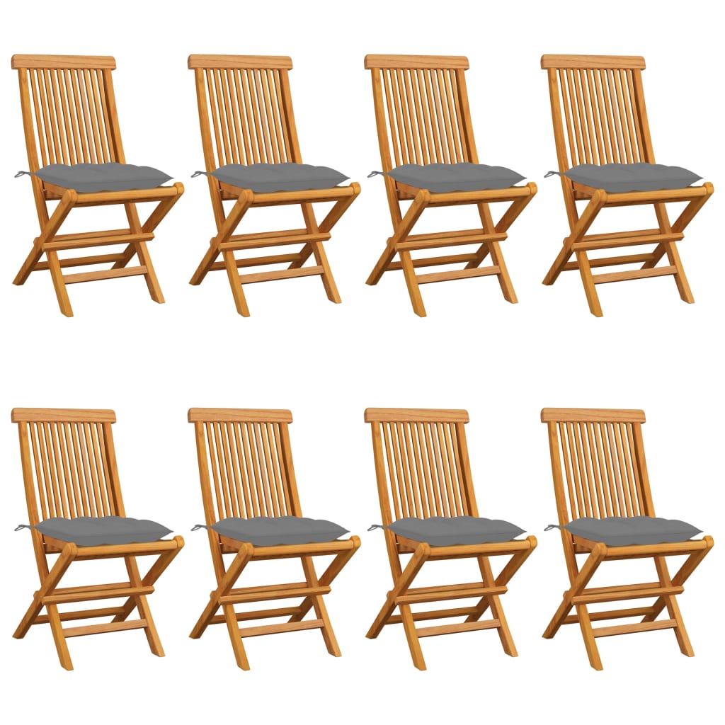 Gartenstühle mit Grauen Kissen 8 Stk. Massivholz Teak Gartenstühle mit Grauen Kissen 8 Stk. Massivholz Teak