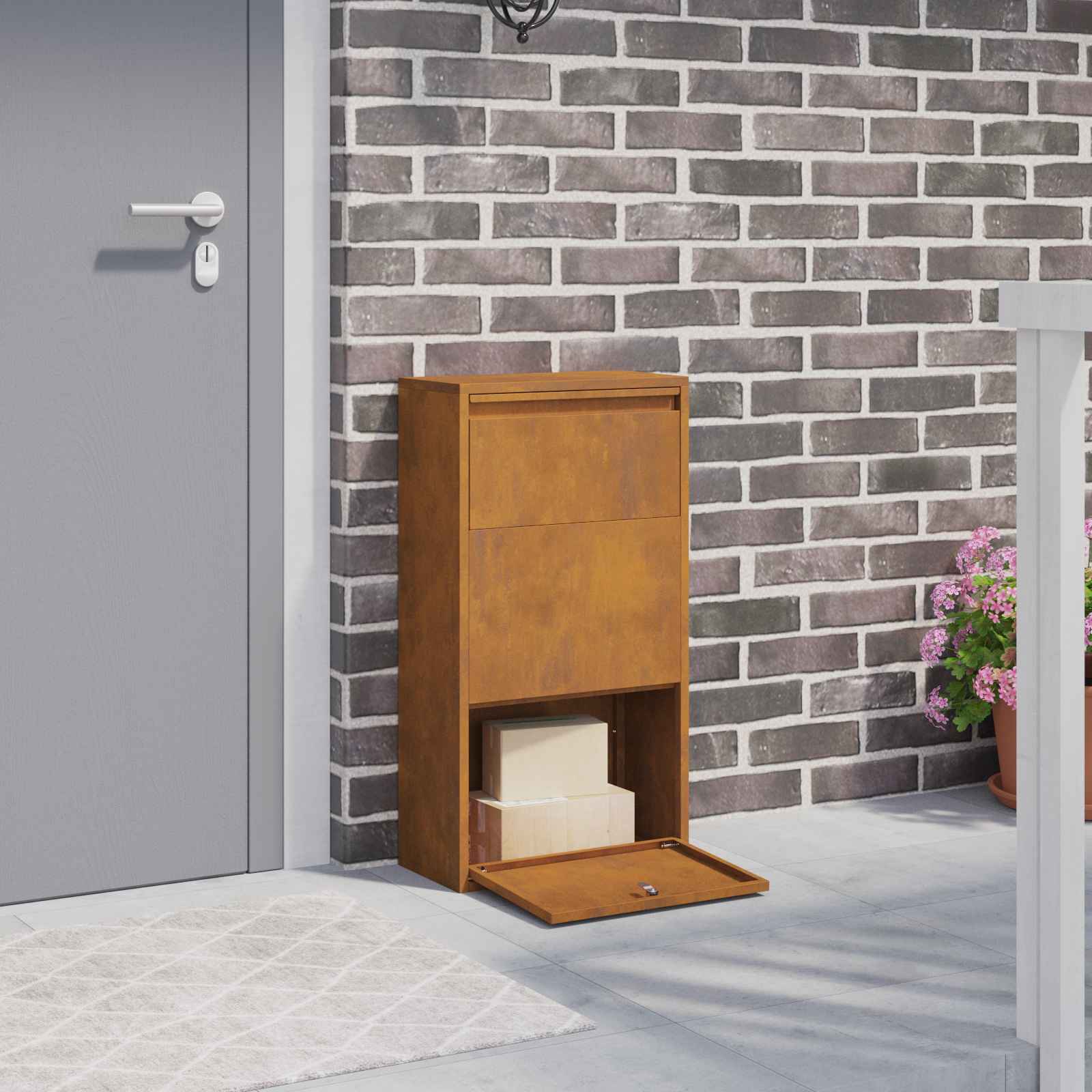 Paketeinwurfbox 44x22x82 cm Verwitterter Stahl
