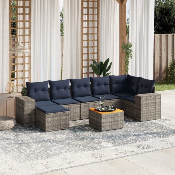 8-teiliges Gartensofa-Set mit Kissen, grau, Polyrattan 8-teiliges Gartensofa-Set mit Kissen, grau, Polyrattan