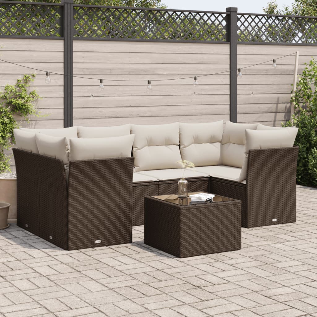 7-tlg. Garten-Sofagarnitur mit Kissen Braun Poly Rattan 7-tlg. Garten-Sofagarnitur mit Kissen Braun Poly Rattan