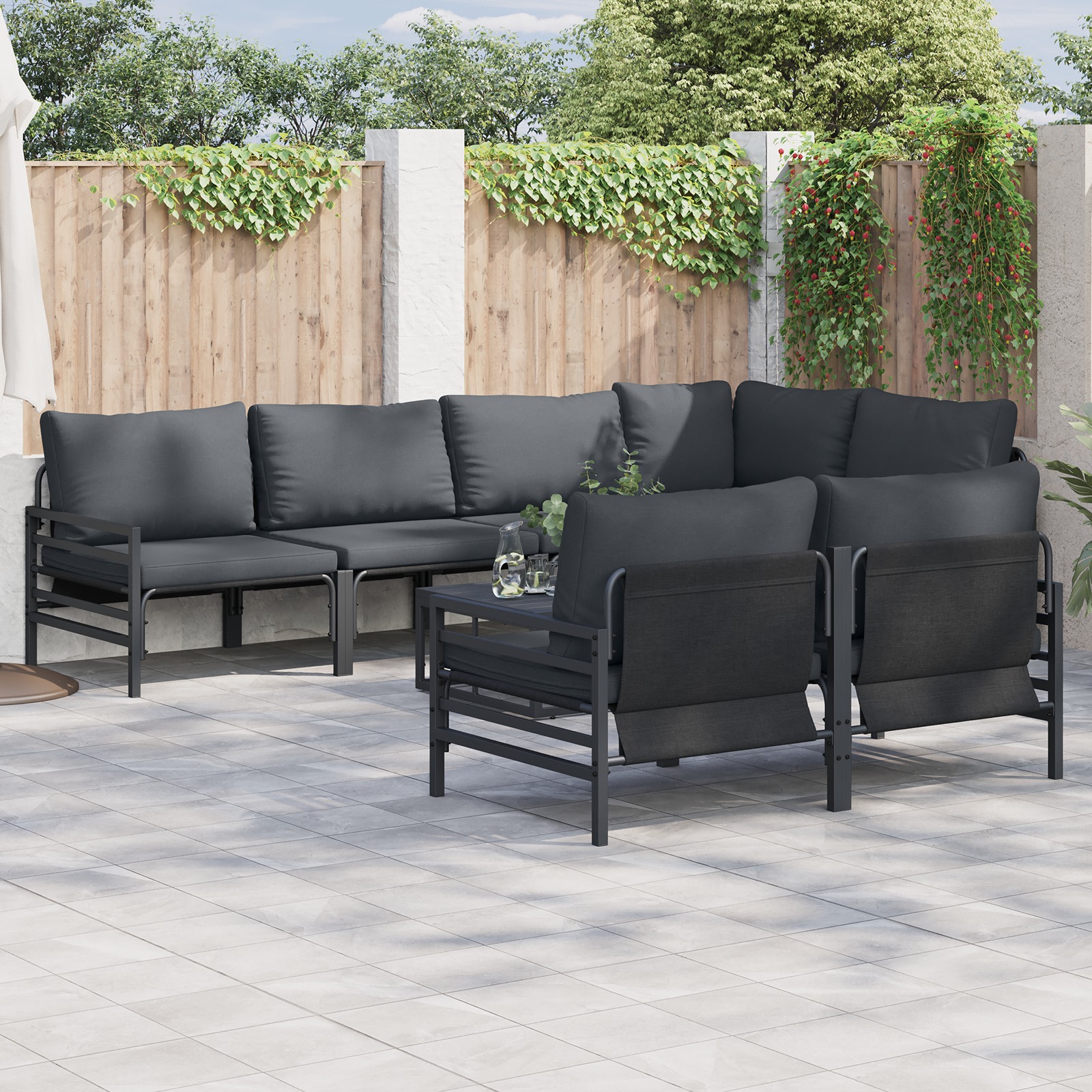 Garten-Sofa-Set 7 pcs Anthrazit 320 x 160 x 71 cm Stahl & Stoff