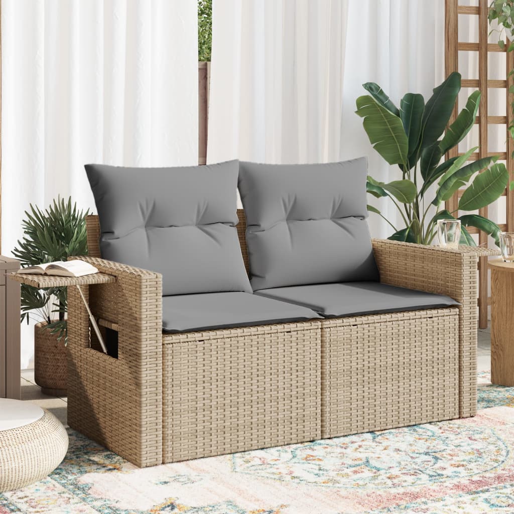 Gartensofa mit Kissen 2-Sitzer Beige Poly Rattan Gartensofa mit Kissen 2-Sitzer Beige Poly Rattan