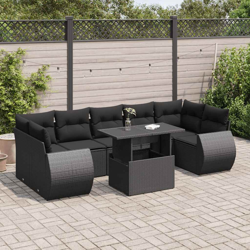 8-tlg. Garten-Sofagarnitur mit Kissen Schwarz Poly Rattan 8-tlg. Garten-Sofagarnitur mit Kissen Schwarz Poly Rattan