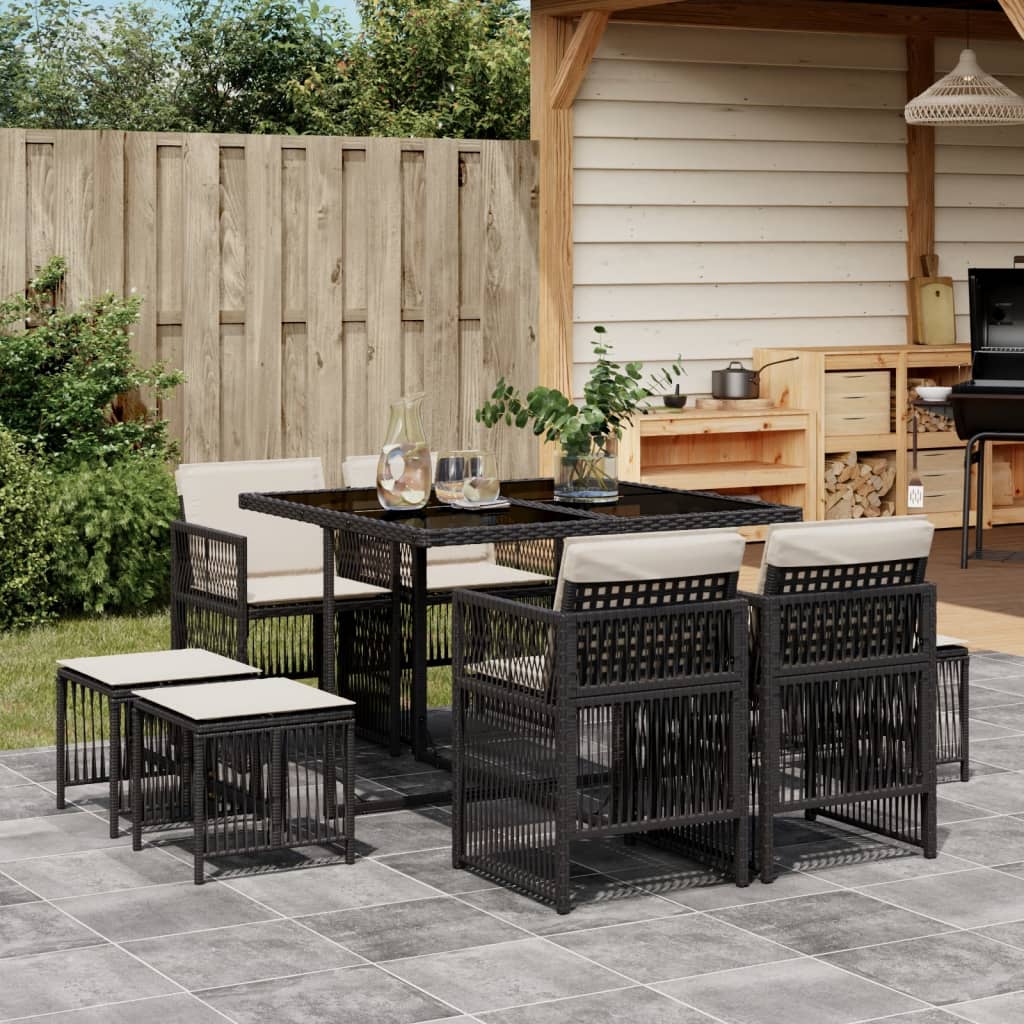 9-tlg. Garten-Essgruppe mit Kissen Schwarz Poly Rattan 9-tlg. Garten-Essgruppe mit Kissen Schwarz Poly Rattan