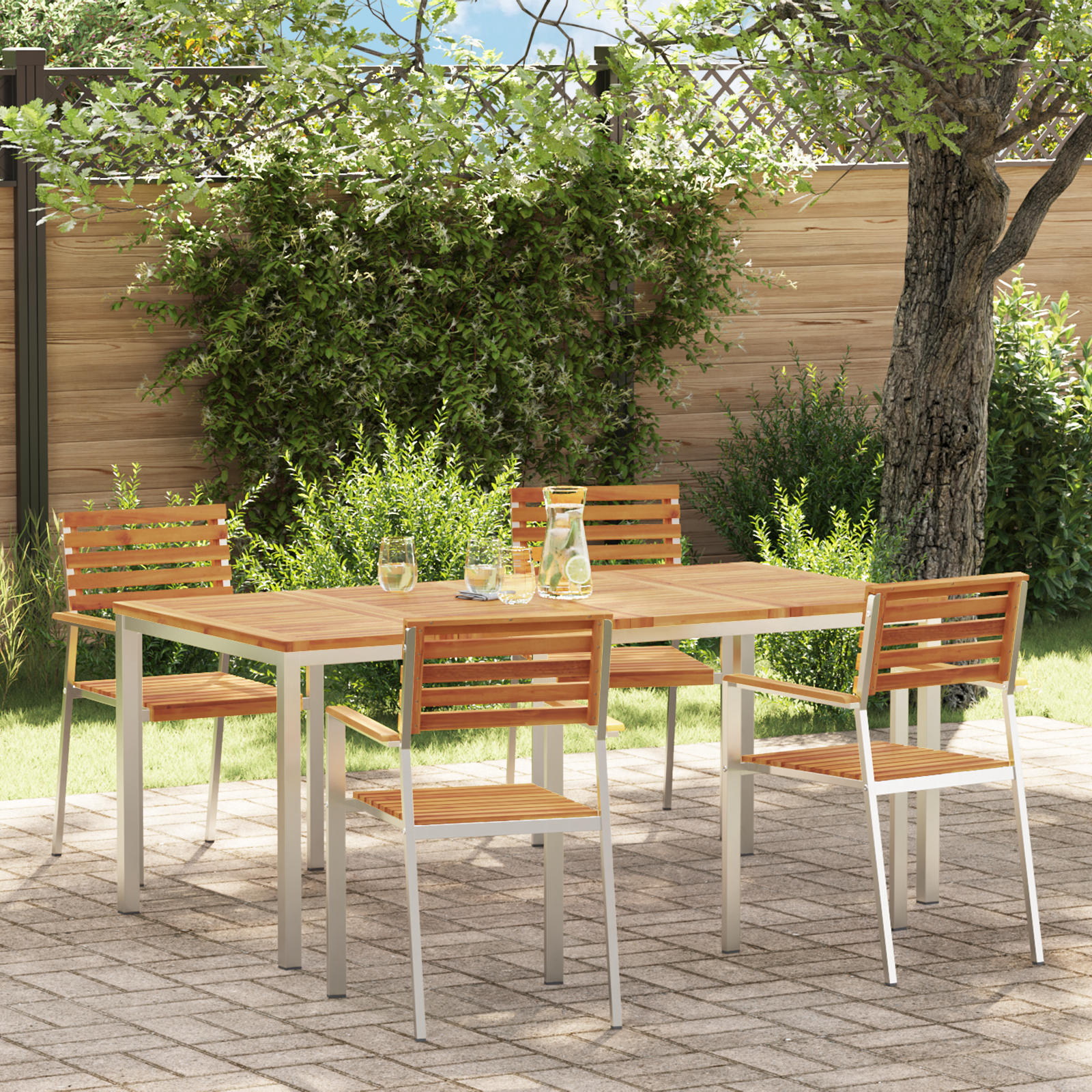5-teiliges Garten Esszimmer Set aus massivem Akazienholz
