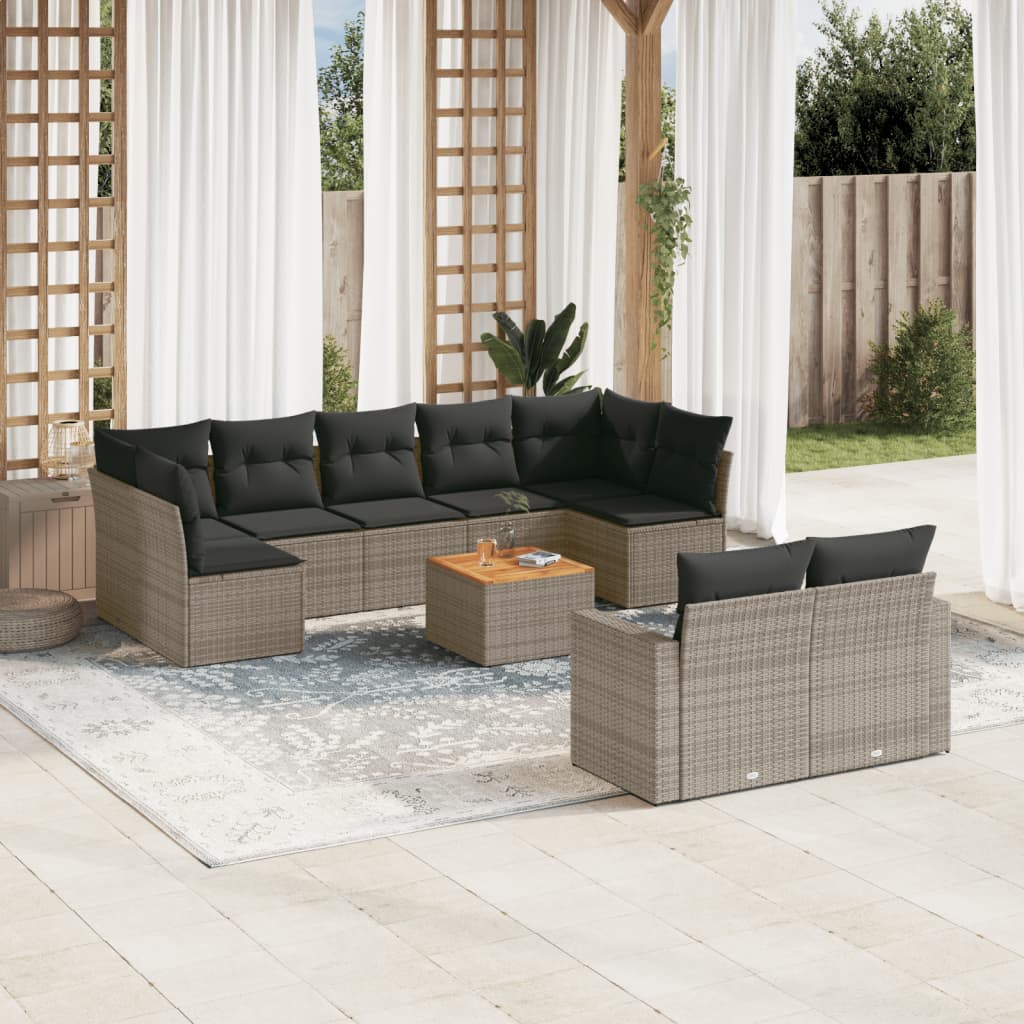 10-tlg. Garten-Sofagarnitur mit Kissen Grau Poly Rattan 10-tlg. Garten-Sofagarnitur mit Kissen Grau Poly Rattan