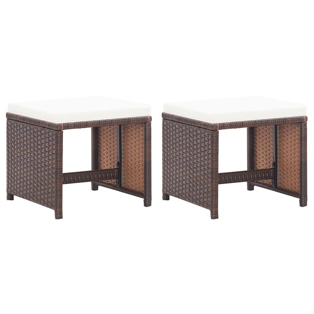 Gartenhocker 2 Stk. mit Sitzkissen Poly Rattan Braun Gartenhocker 2 Stk. mit Sitzkissen Poly Rattan Braun