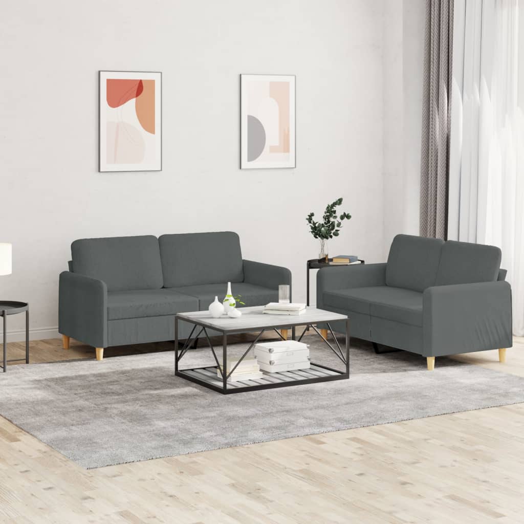 2-tlg. Sofagarnitur mit Kissen Dunkelgrau Stoff 2-tlg. Sofagarnitur mit Kissen Dunkelgrau Stoff