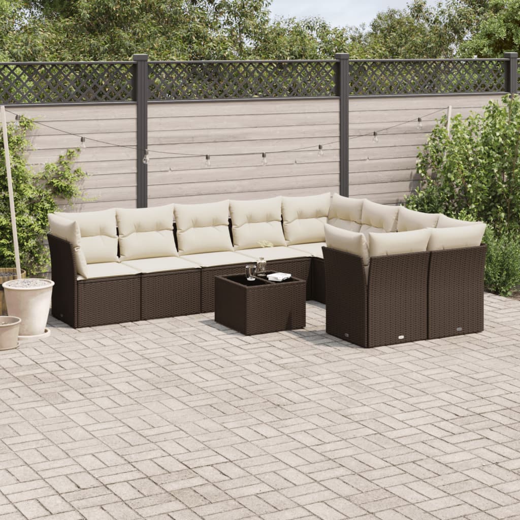 10-tlg. Garten-Sofagarnitur mit Kissen Braun Poly Rattan 10-tlg. Garten-Sofagarnitur mit Kissen Braun Poly Rattan