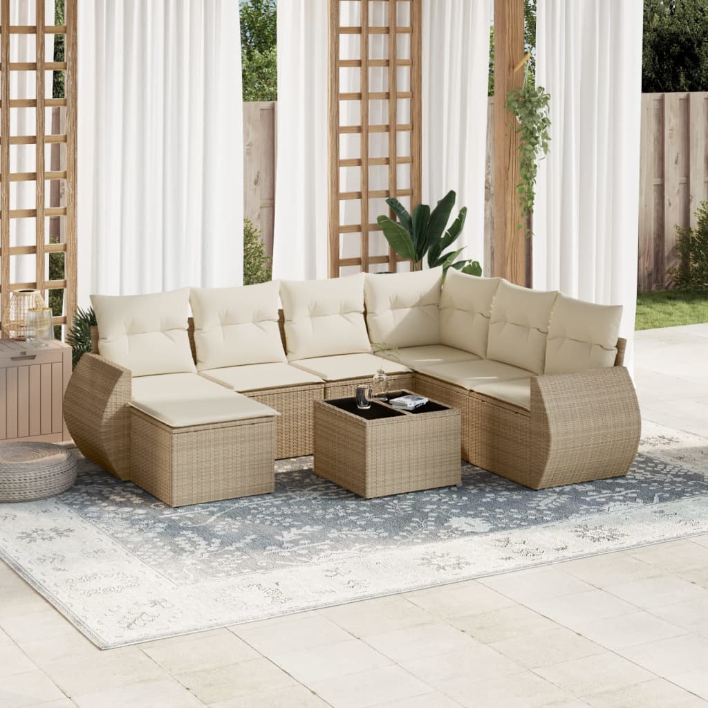 8-tlg. Garten-Sofagarnitur mit Kissen Beige Poly Rattan 8-tlg. Garten-Sofagarnitur mit Kissen Beige Poly Rattan
