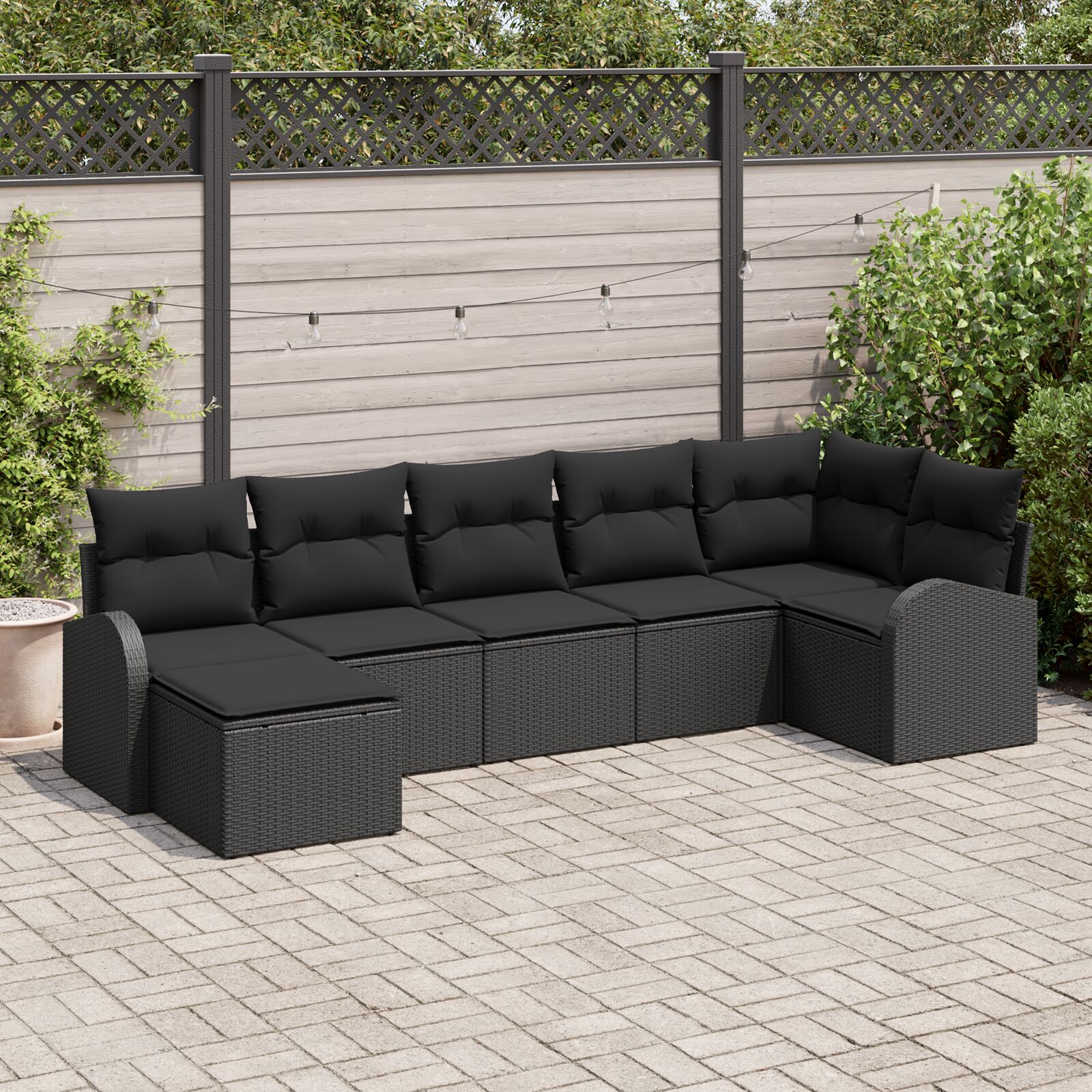 Garten Sofa Set 7-teilig Schwarz Poly Rattan Outsidesofa