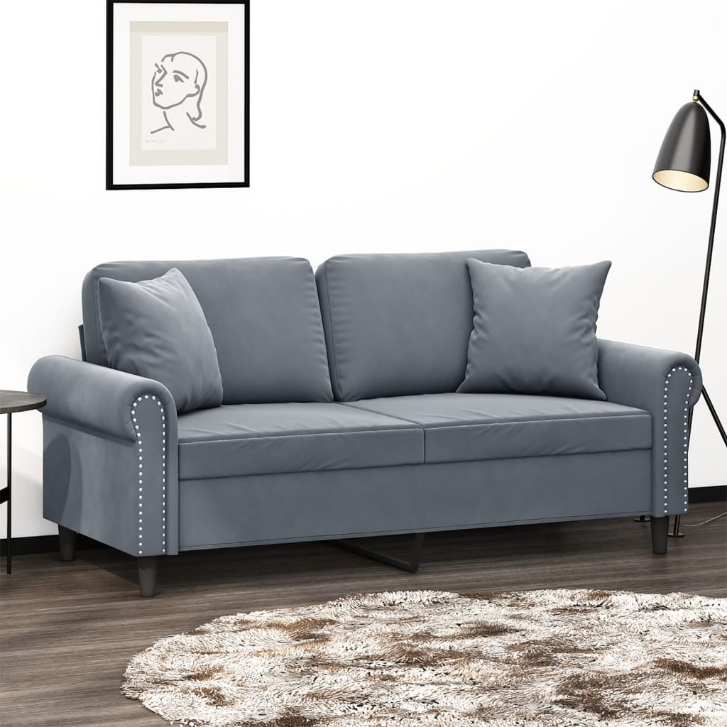 2-Sitzer-Sofa mit Zierkissen Dunkelgrau 140 cm Samt 2-Sitzer-Sofa mit Zierkissen Dunkelgrau 140 cm Samt