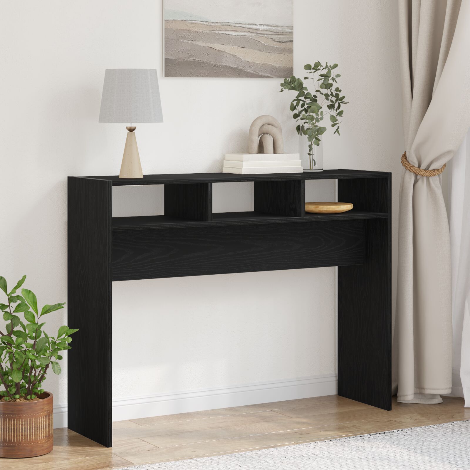 vidaXL Konsolentisch Schwarz Eiche 105x30x80 cm