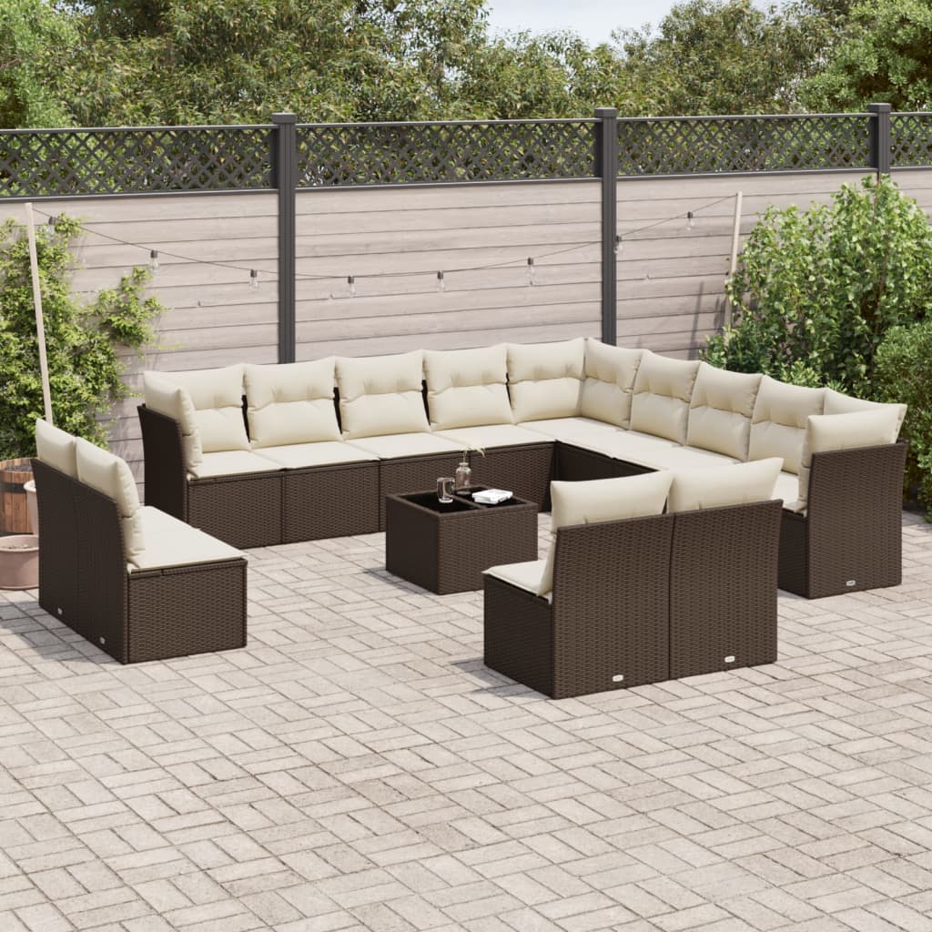 14-tlg. Garten-Sofagarnitur mit Kissen Braun Poly Rattan 14-tlg. Garten-Sofagarnitur mit Kissen Braun Poly Rattan