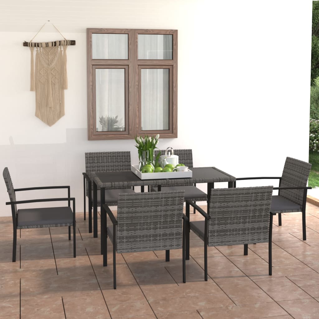 7-tlg. Garten-Essgruppe Poly Rattan Grau 7-tlg. Garten-Essgruppe Poly Rattan Grau