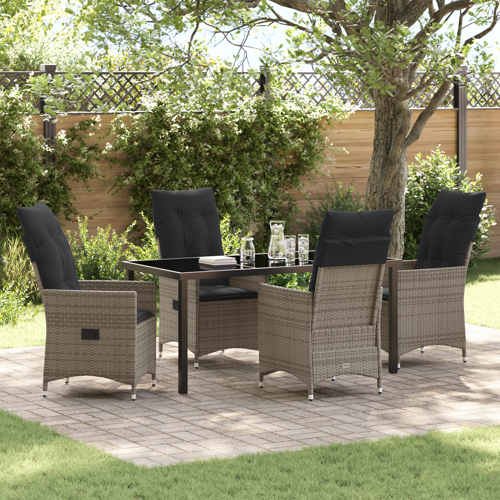 5-teiliges Garten-Dining-Set mit Kissen Grau aus Poly-Rattan 5-teiliges Garten-Dining-Set mit Kissen Grau aus Poly-Rattan