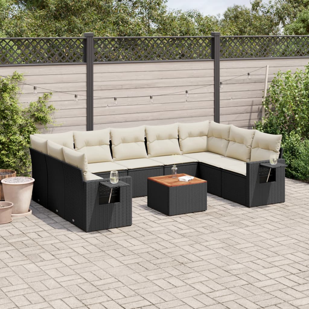 10-tlg. Garten-Sofagarnitur mit Kissen Schwarz Poly Rattan 10-tlg. Garten-Sofagarnitur mit Kissen Schwarz Poly Rattan