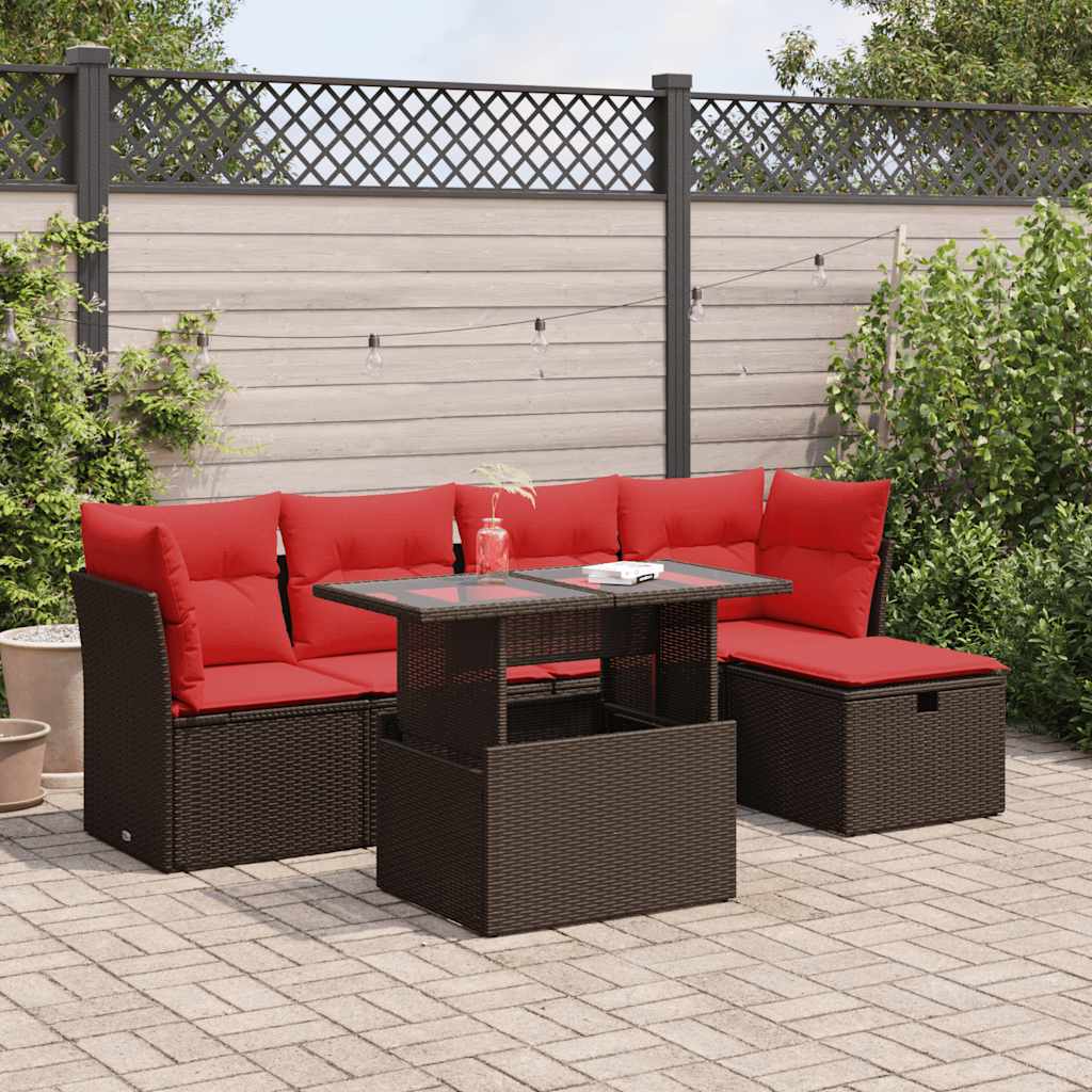 6-tlg. Garten-Sofagarnitur mit Kissen Braun Poly Rattan Akazie 6-tlg. Garten-Sofagarnitur mit Kissen Braun Poly Rattan Akazie