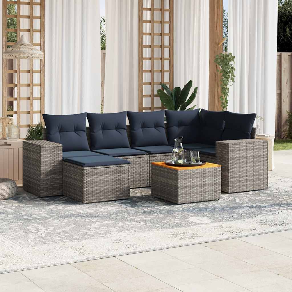 7-teiliges Gartensofa-Set mit Kissen, grau, Polyrattan 7-teiliges Gartensofa-Set mit Kissen, grau, Polyrattan