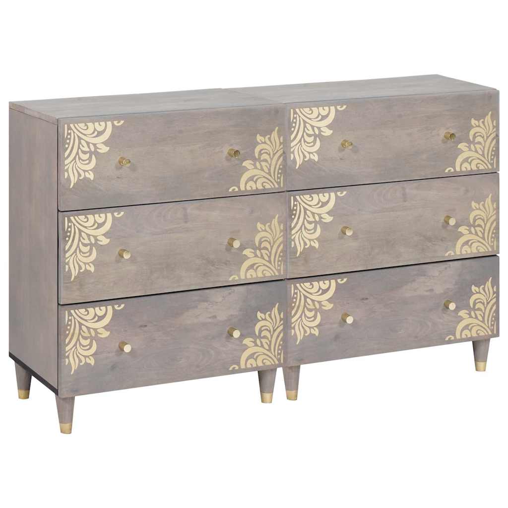 Sideboard 2 pcs Grau 60 x 33.5 x 75 cm Massivholz Mango