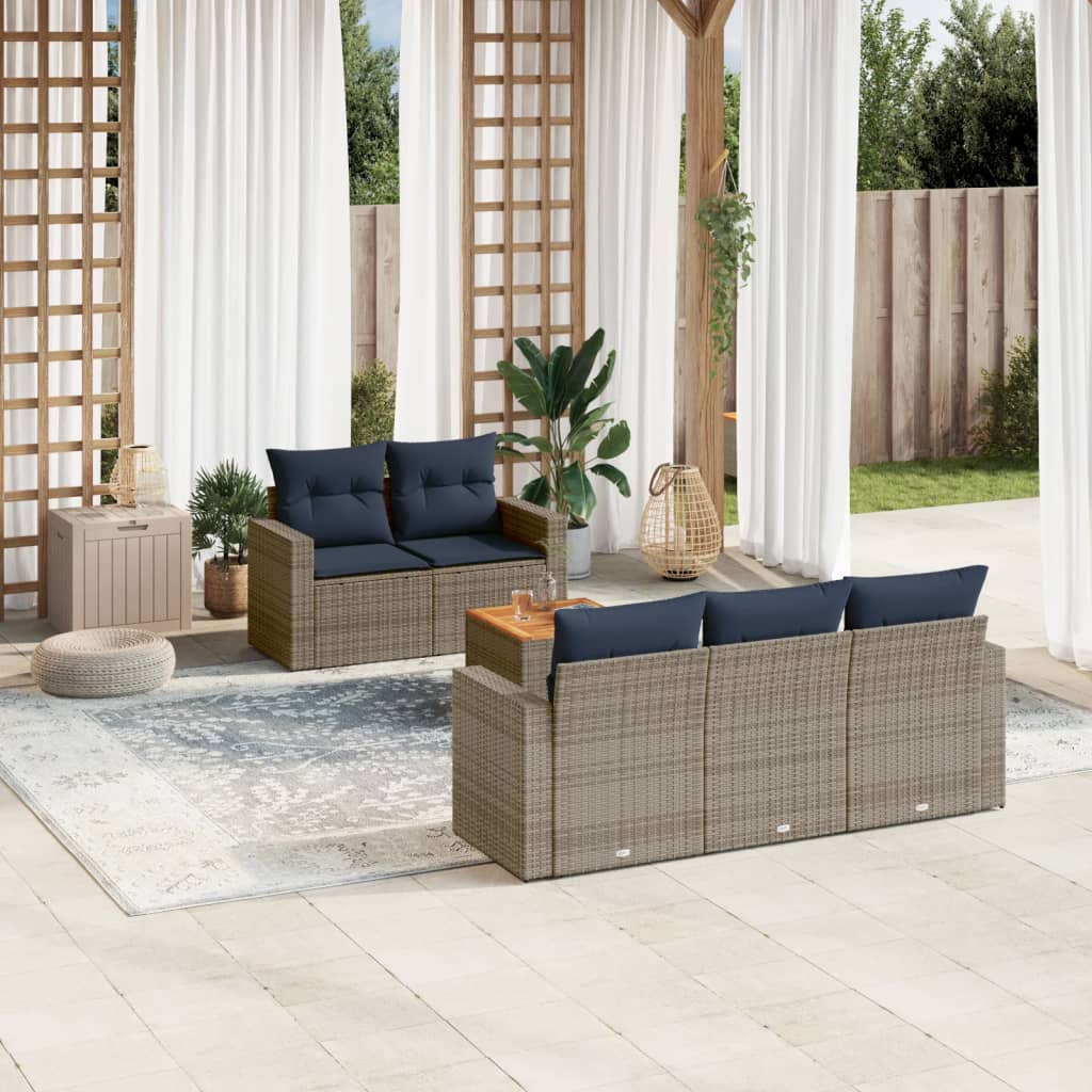 6-tlg. Garten-Sofagarnitur mit Kissen Grau Poly Rattan 6-tlg. Garten-Sofagarnitur mit Kissen Grau Poly Rattan