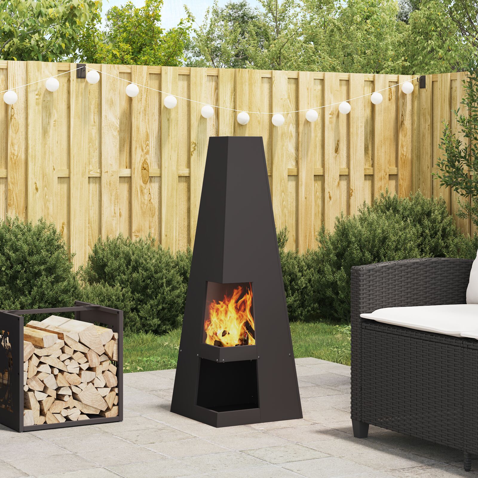 vidaXL Feuerstelle mit Holzlager Schwarz 35x35x100 cm Stahl