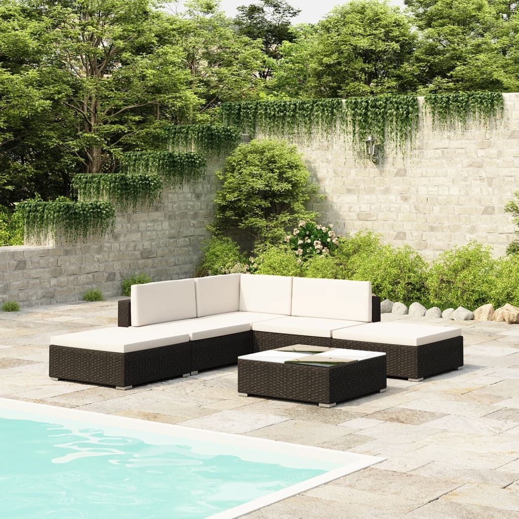 6-tlg. Garten-Lounge-Set mit Auflagen Poly Rattan Schwarz 6-tlg. Garten-Lounge-Set mit Auflagen Poly Rattan Schwarz